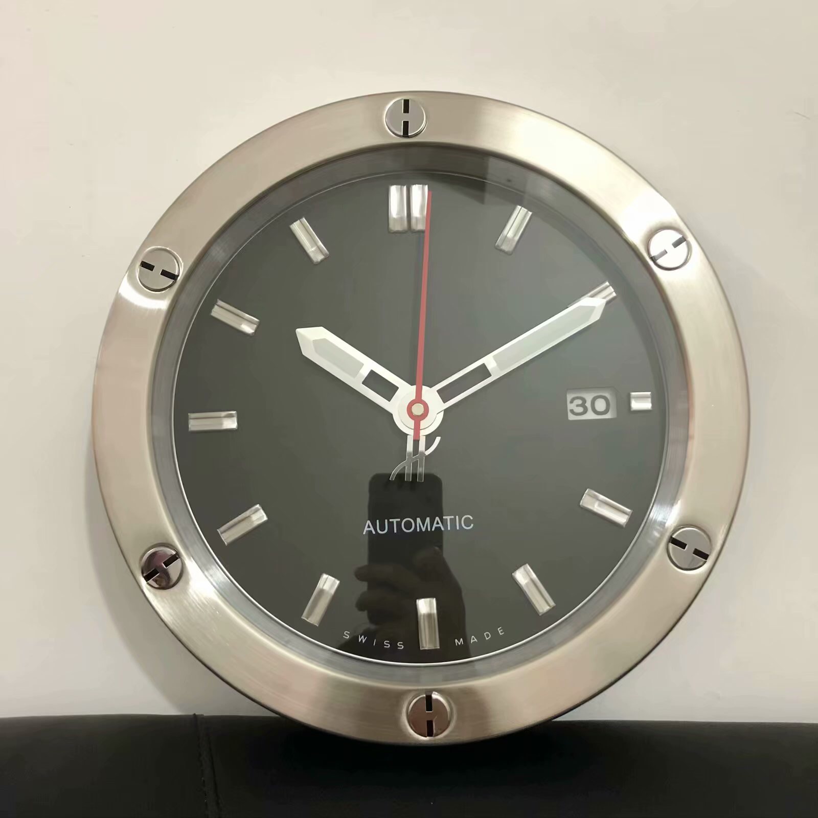 H Classic--Fusion Black Face Wall Clock for businesses